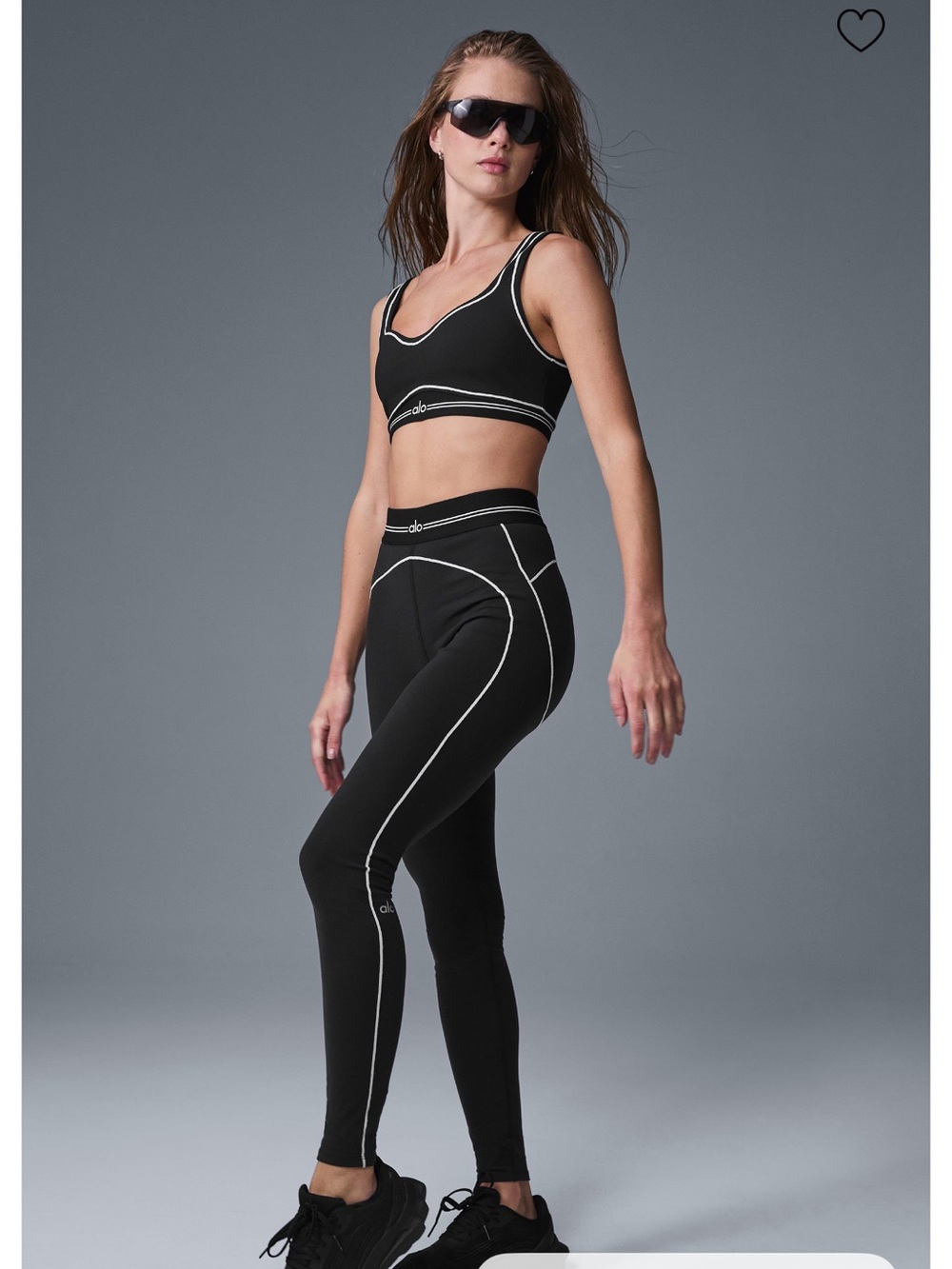 ALO Yoga Black Leggings with White Contrast Stitching